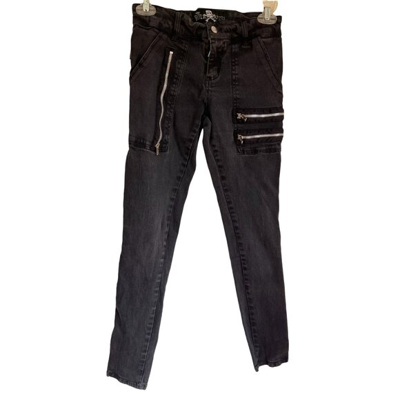 Vintage Y2K Royal Bones Distressed Zipper Skinny Leg Jeans Emo Goth Size 28 x 30 - Picture 1 of 7
